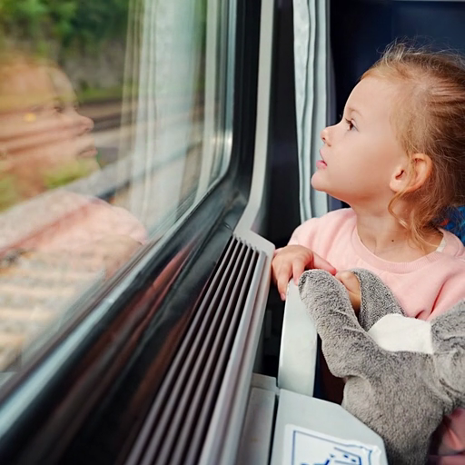 A_young_girl_with_a_stuffed_toy_gazes_out_of_a_train_window_ours